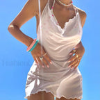 White Sheer Halter Beach Cover Up