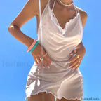 White Sheer Halter Beach Cover Up