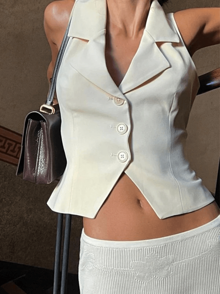 White Sleeveless Button Front Blouse White / S Tops&Tees Main image