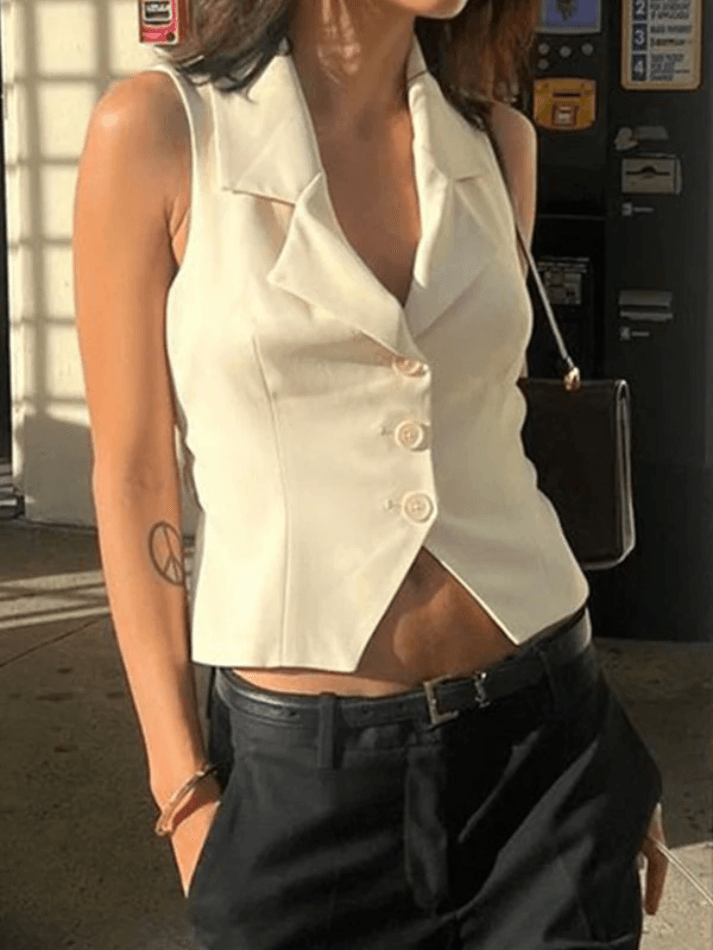 White Sleeveless Button Front Blouse Secondary image