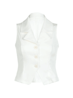 White Sleeveless Button Front Blouse Tops&Tees