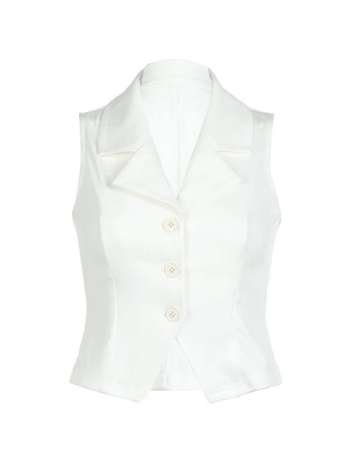 White Sleeveless Button Front Blouse Tops&Tees