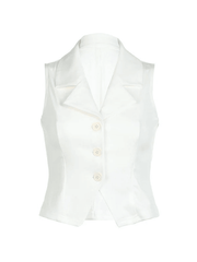 White Sleeveless Button Front Blouse Tops&Tees
