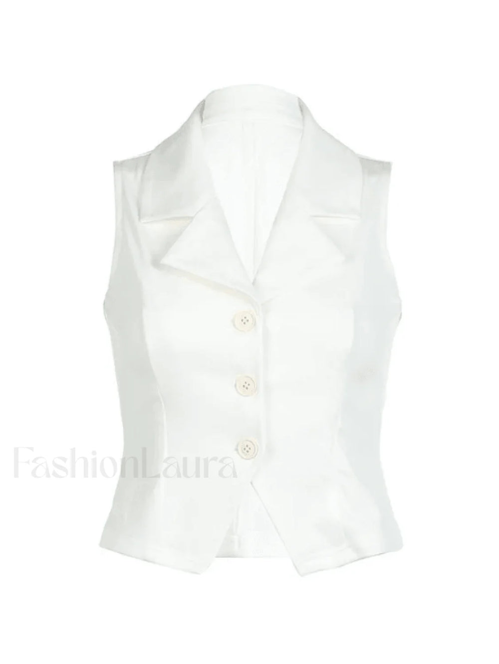 White Sleeveless Button Front Blouse Tops&Tees
