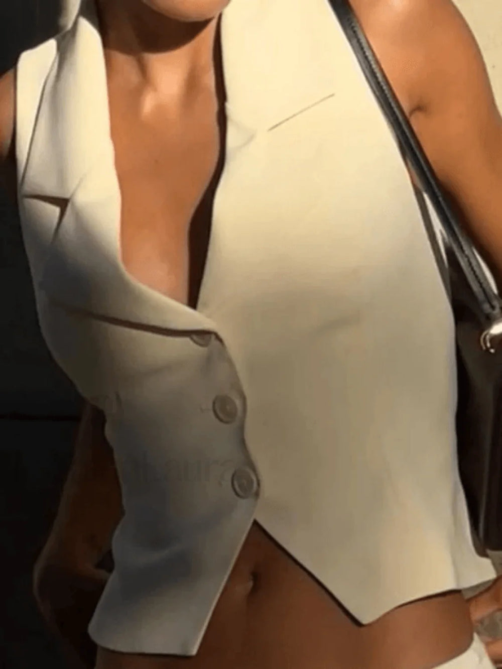 White Sleeveless Button Front Blouse Tops&Tees