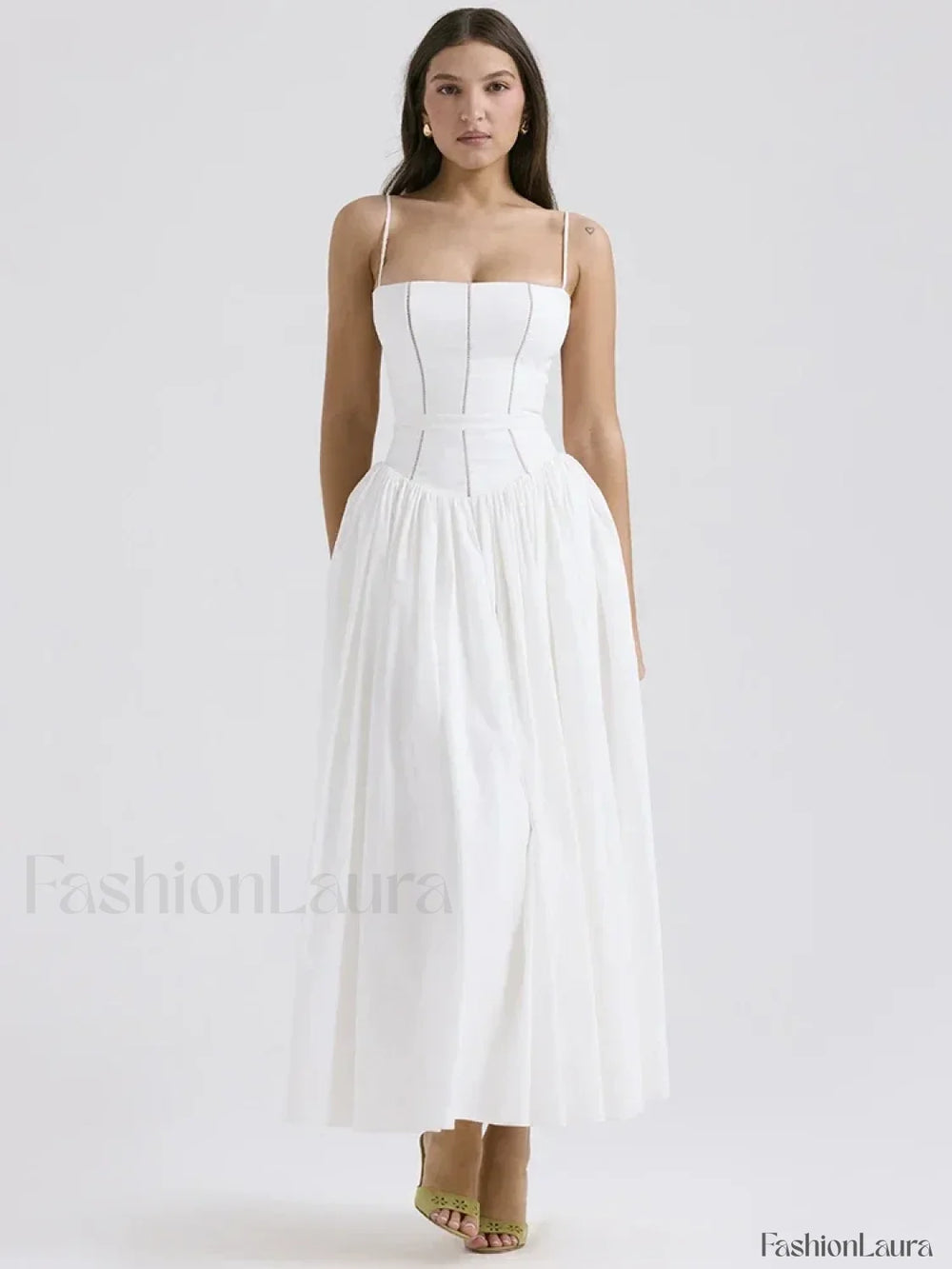 White Spaghetti Strap Midi Dress