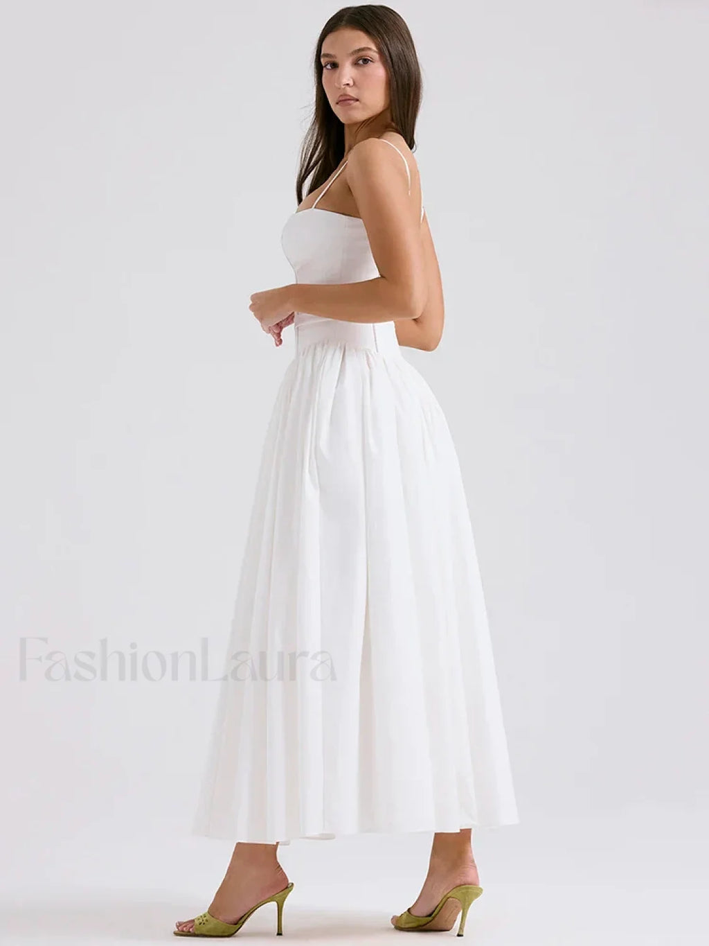 White Spaghetti Strap Midi Dress