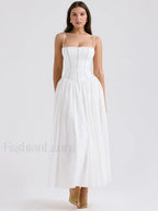 White Spaghetti Strap Midi Dress