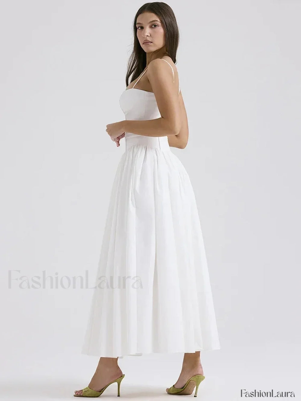 White Spaghetti Strap Midi Dress