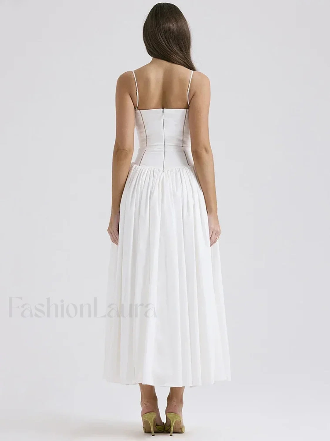 White Spaghetti Strap Midi Dress