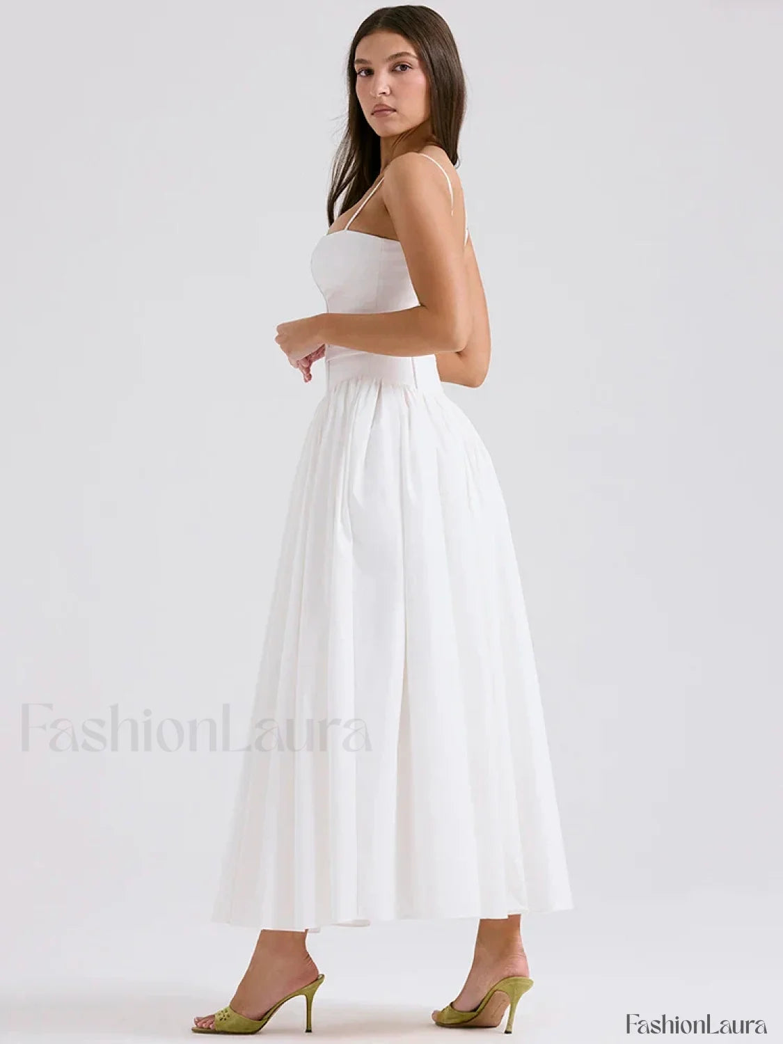 White Spaghetti Strap Midi Dress