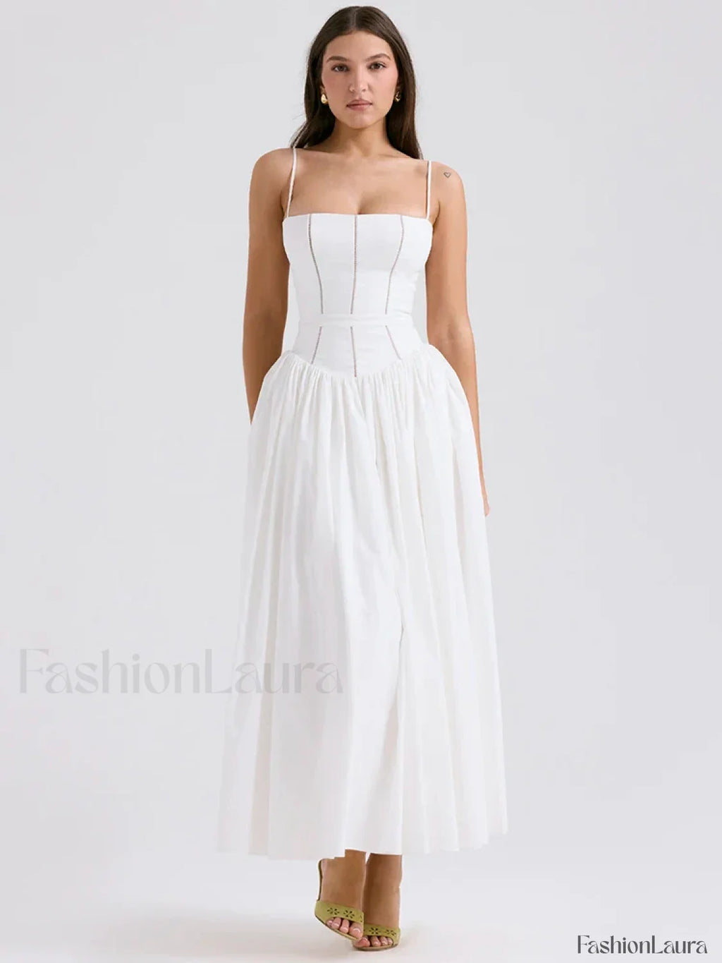 White Spaghetti Strap Midi Dress