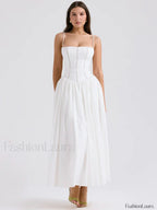 White Spaghetti Strap Midi Dress