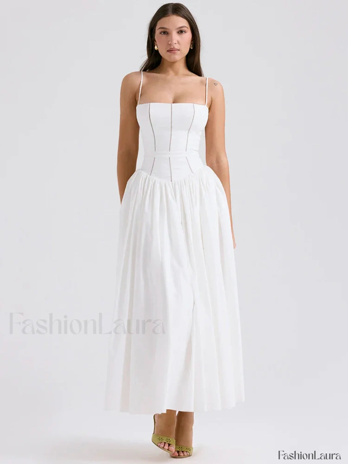 White Spaghetti Strap Midi Dress