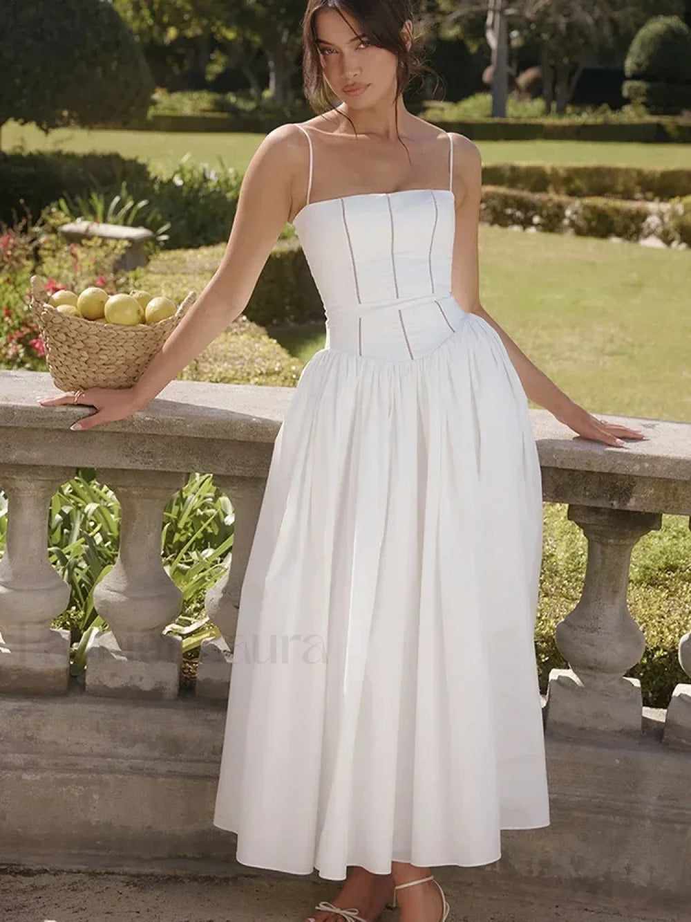 White Spaghetti Strap Midi Dress White / S