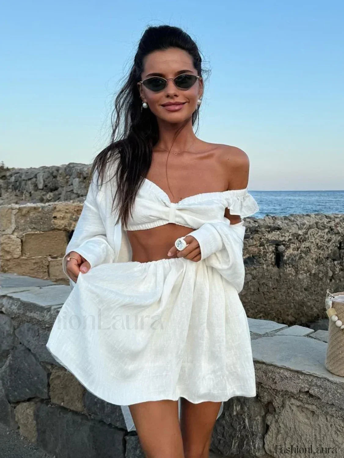 White V Neck Sleepwear Shorts Two Piece Set