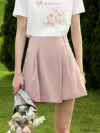 Wide Leg Straight Pink High Elastic Waist Short