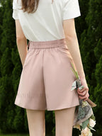 Wide Leg Straight Pink High Elastic Waist Short