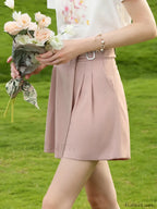 Wide Leg Straight Pink High Elastic Waist Short