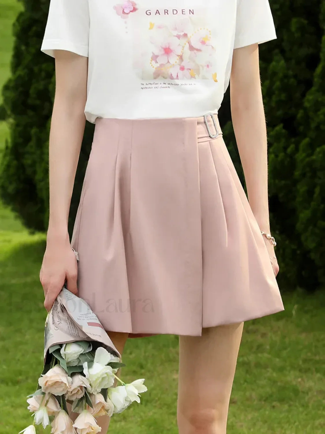 Wide Leg Straight Pink High Elastic Waist Short Main image