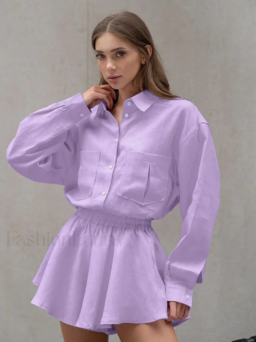 Winter Long Sleeve Shorts Two Piece Set PURPLE / S