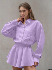 Winter Long Sleeve Shorts Two Piece Set PURPLE / S