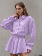 Winter Long Sleeve Shorts Two Piece Set PURPLE / S