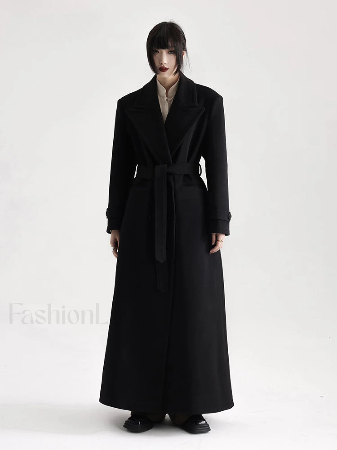 Winter Luxury Extra Long Black Warm Soft Wool & Blends Overcoat Secondary image