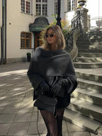 Women Brown Scarf Shawl Collar Short Wool Blends Coat Elegant Fashion Overcoats Grey / S