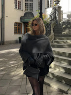 Women Brown Scarf Shawl Collar Short Wool Blends Coat Elegant Fashion Overcoats Grey / S