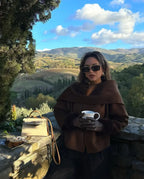 Women Brown Scarf Shawl Collar Short Wool Blends Coat Elegant Fashion Overcoats Brown / S