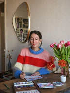 Women Elegant Colorful Striped Knitted Pullover Casual Long Sleeve Loose Sweater Sweaters L