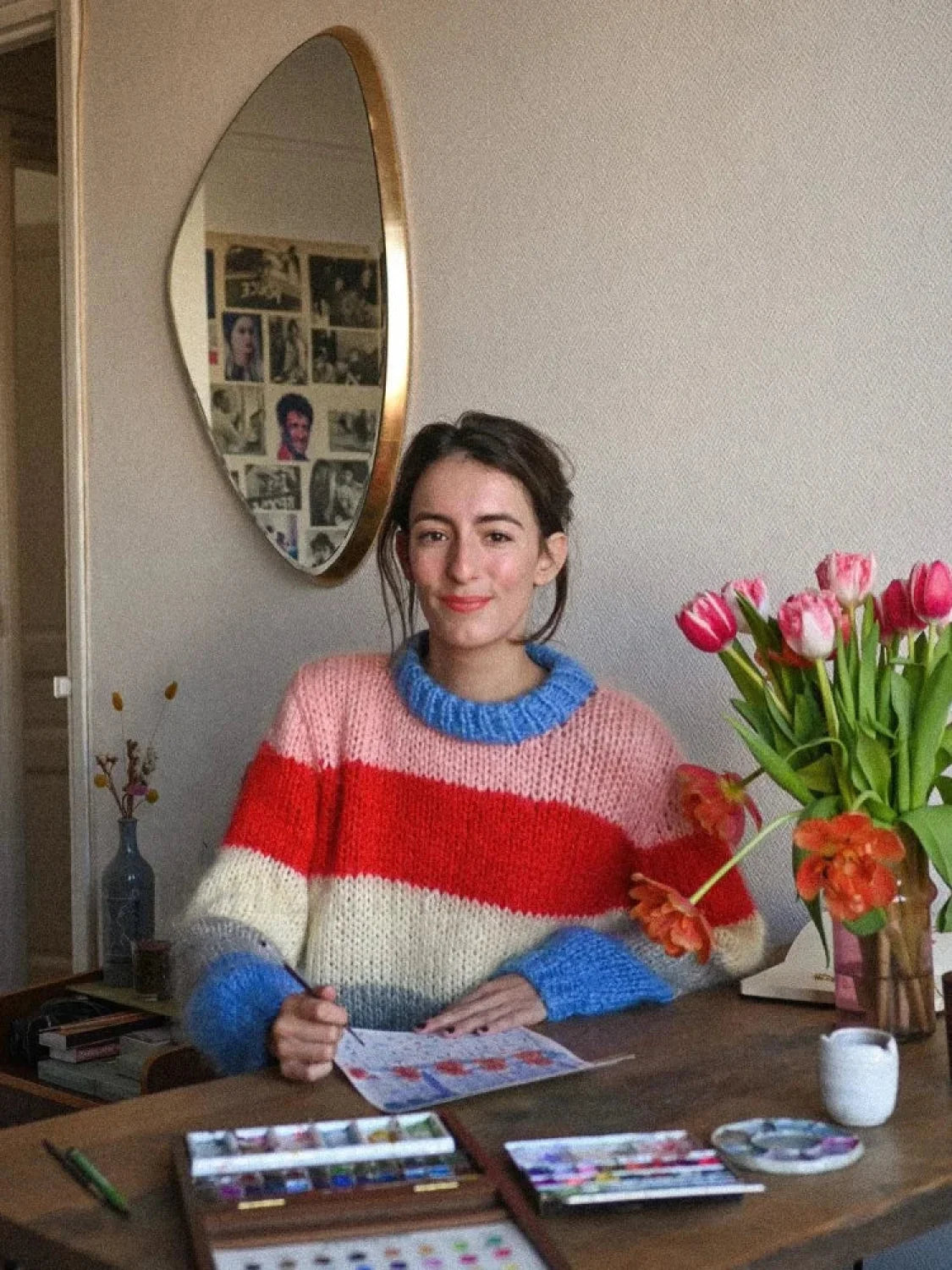 Women Elegant Colorful Striped Knitted Pullover Casual Long Sleeve Loose Sweater Secondary image