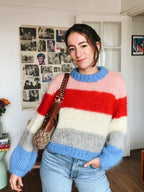 Women Elegant Colorful Striped Knitted Pullover Casual Long Sleeve Loose Sweater Sweaters L