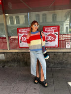 Women Elegant Colorful Striped Knitted Pullover Casual Long Sleeve Loose Sweater Sweaters L