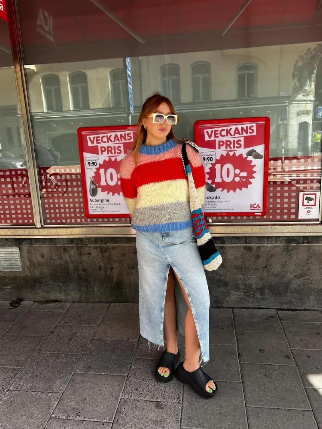 Women Elegant Colorful Striped Knitted Pullover Casual Long Sleeve Loose Sweater Sweaters L