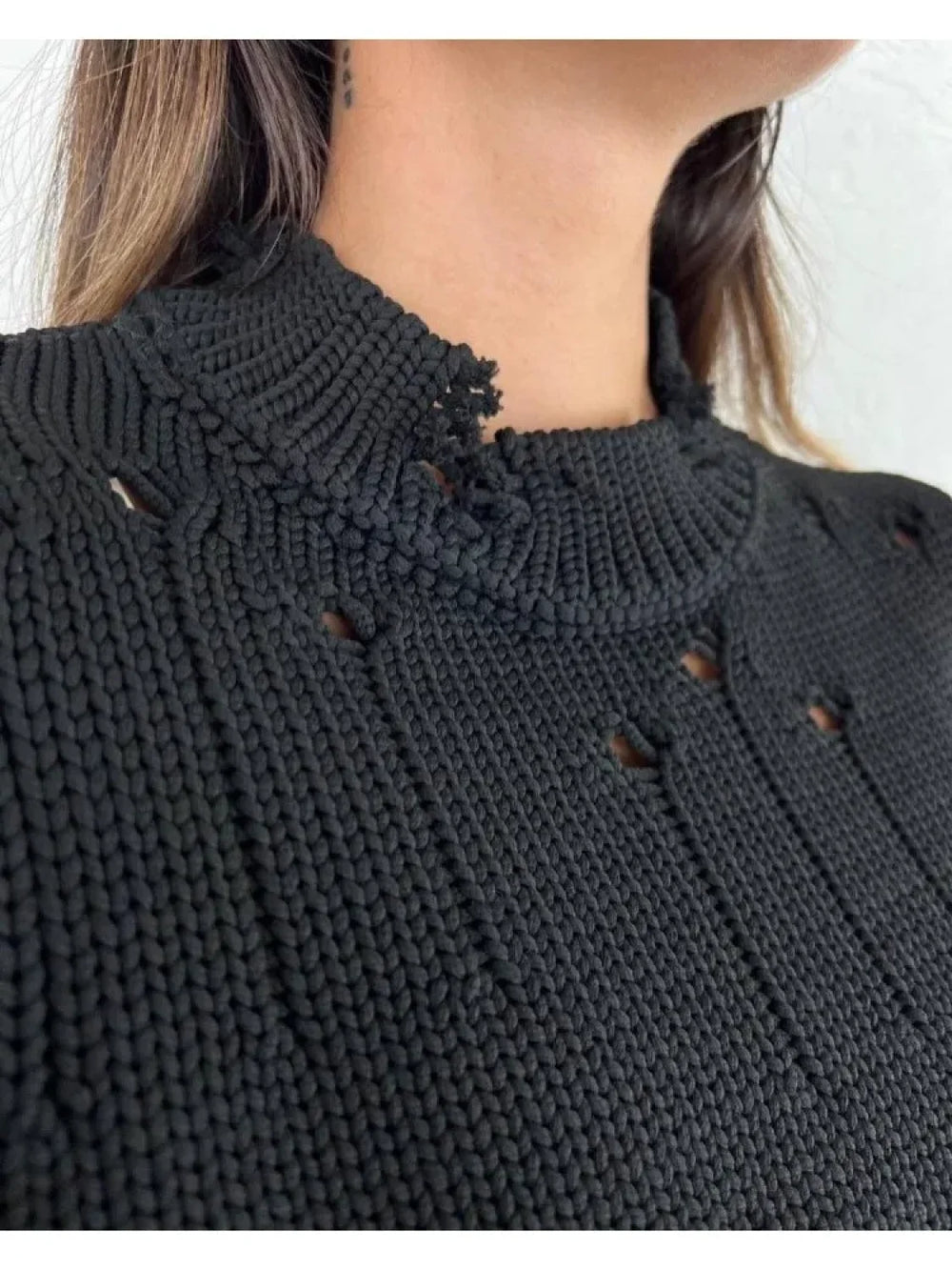 Women Knitted Hole Streetwear Long Sleeve Vintage Harajuku Y2K Pullover Coat Loose Sweater Sweaters L