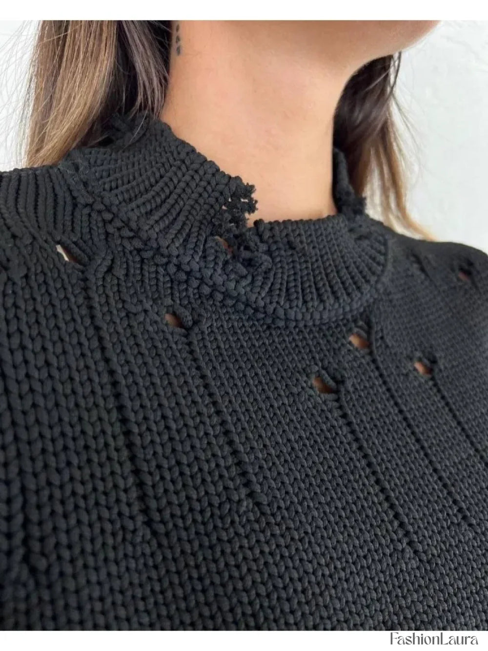 Women Knitted Hole Streetwear Long Sleeve Vintage Harajuku Y2K Pullover Coat Loose Sweater Sweaters L