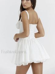 Women Summer Flowy Square Neck Tie Up Tank Casual A Line Dress