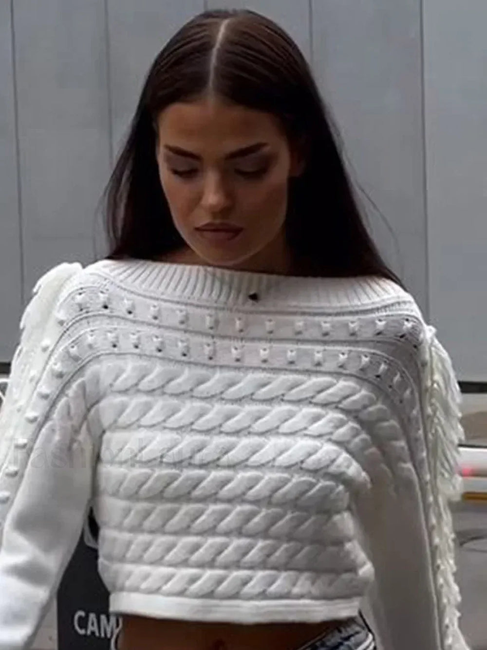 Women Vintage Solid Tassel Short Fashion Long Sleeve Knitted Pullover Sweater Sweaters L