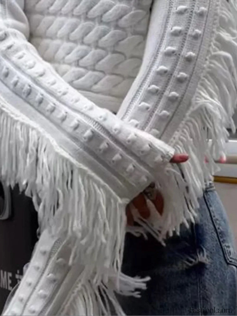 Women Vintage Solid Tassel Short Fashion Long Sleeve Knitted Pullover Sweater Sweaters L