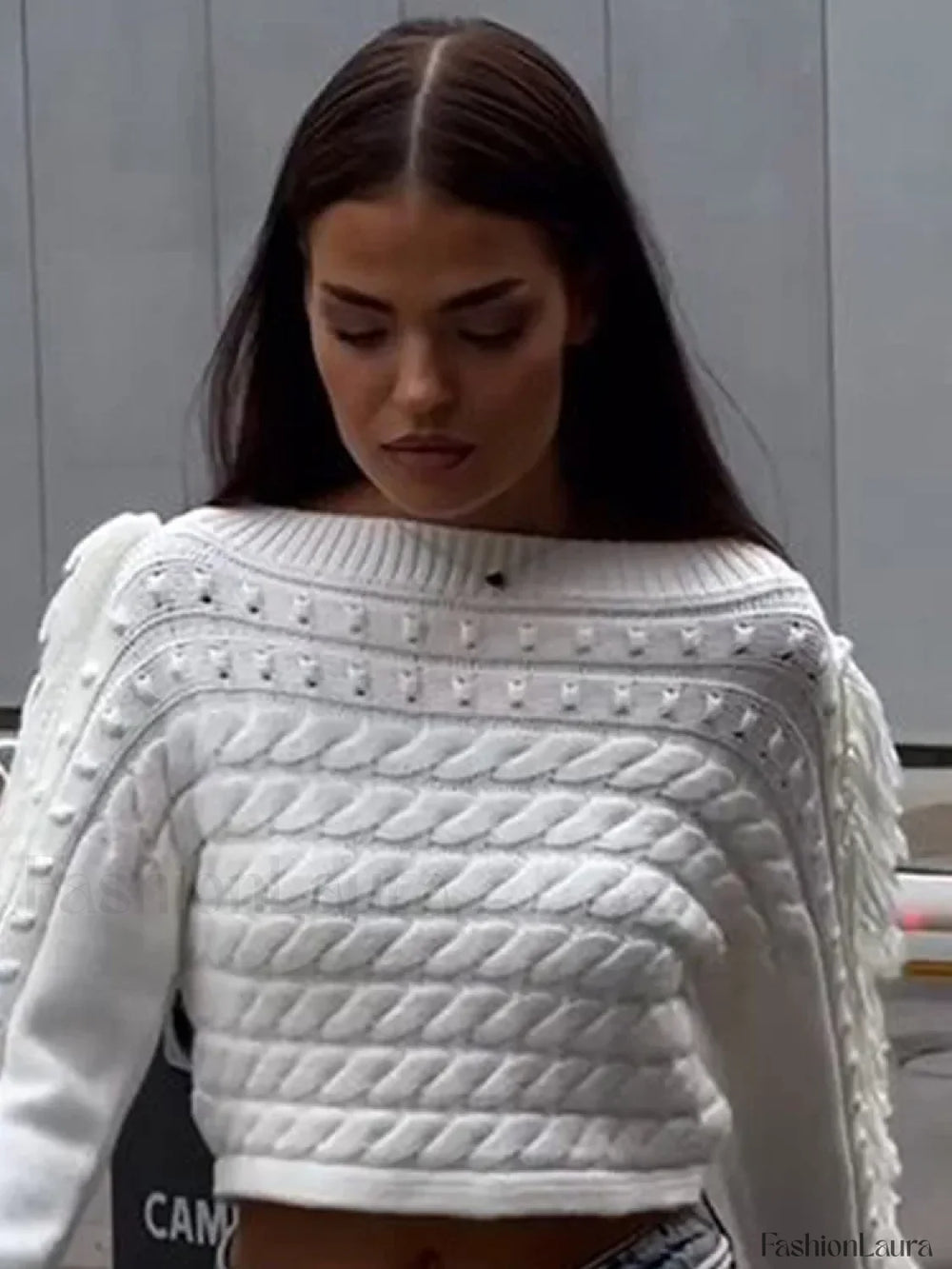 Women Vintage Solid Tassel Short Fashion Long Sleeve Knitted Pullover Sweater Sweaters L