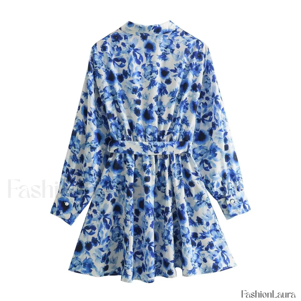 Women’s 2024 Summer New Leisure Vacation Style Waist Lace up Shirt Short Skirt Mini Dress