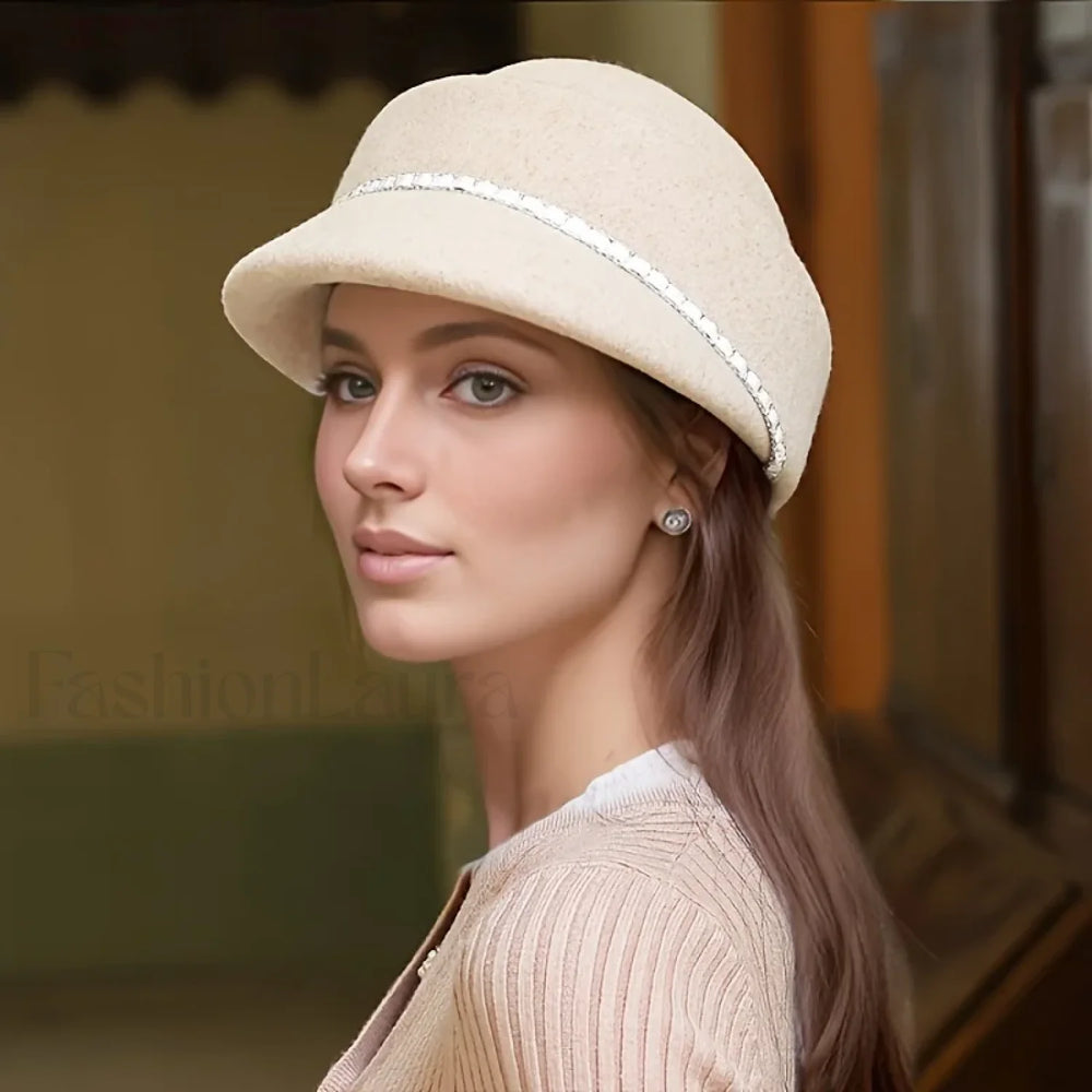 Women’s Autumn Winter British Retro Fashionable Short Brimmed Hat Beige / One Size
