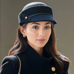 Women’s Autumn Winter British Retro Fashionable Short Brimmed Hat Black / One Size