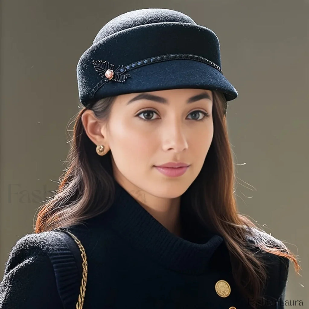 Women’s Autumn Winter British Retro Fashionable Short Brimmed Hat Black / One Size