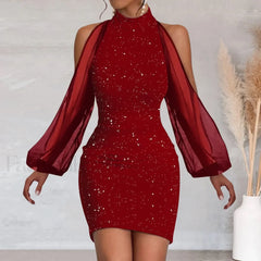 Women’s Cocktail Glitter Sparkly Sequin Spaghetti Strap Nightclub Formal Evening Prom Dress RED / S