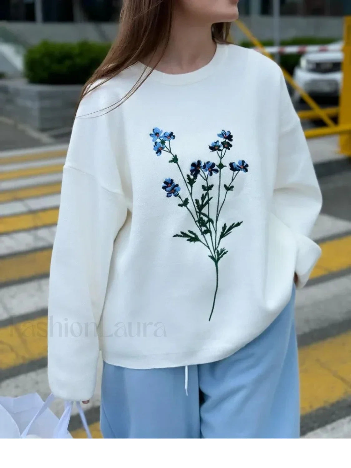 Women's Flower Print Knitted Casual Round Neck Long Sleeve Loose Sweater Secondary image