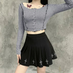 Women’s High Waist Gothic Mini Cross Pattern Mini Pleated Dark Style Skirt