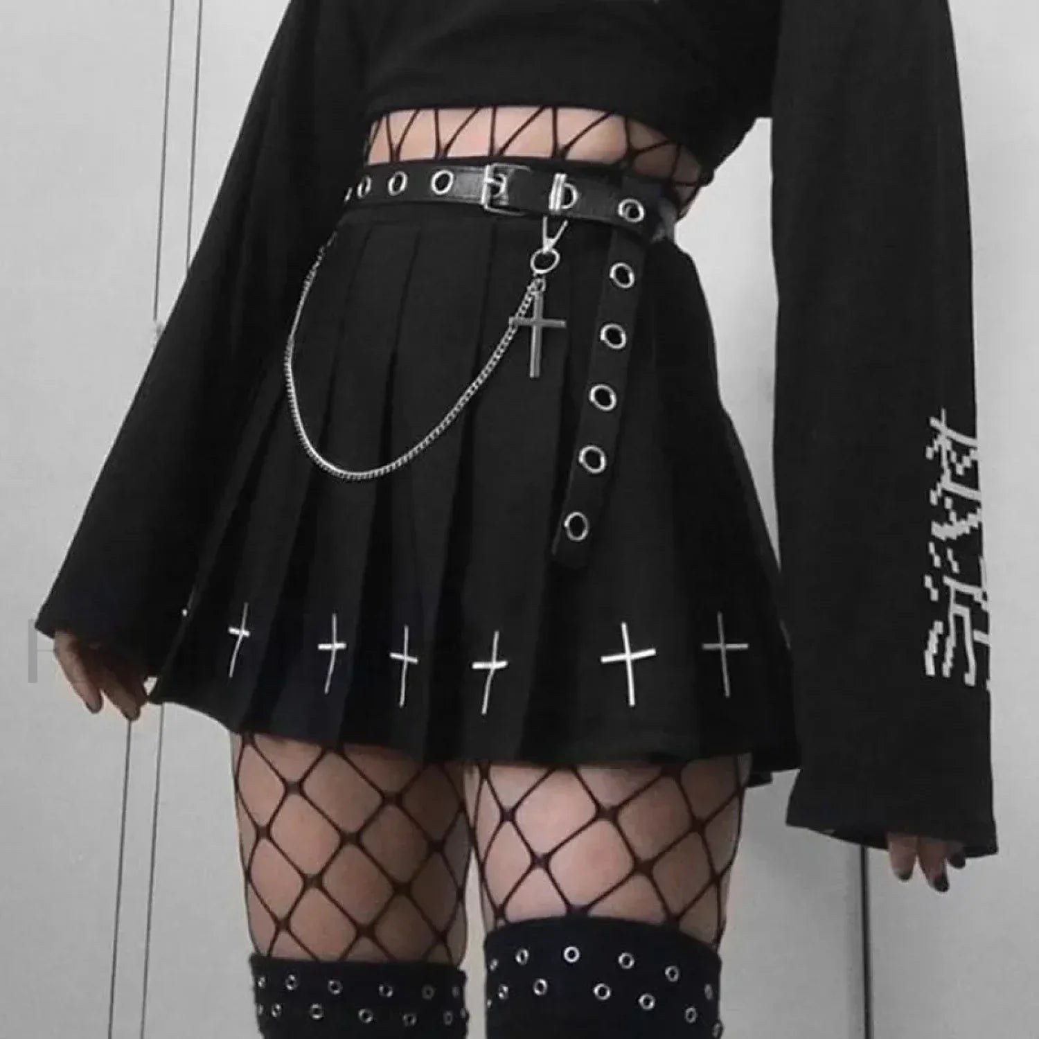 Women’s High Waist Gothic Mini Cross Pattern Mini Pleated Dark Style Skirt Main image